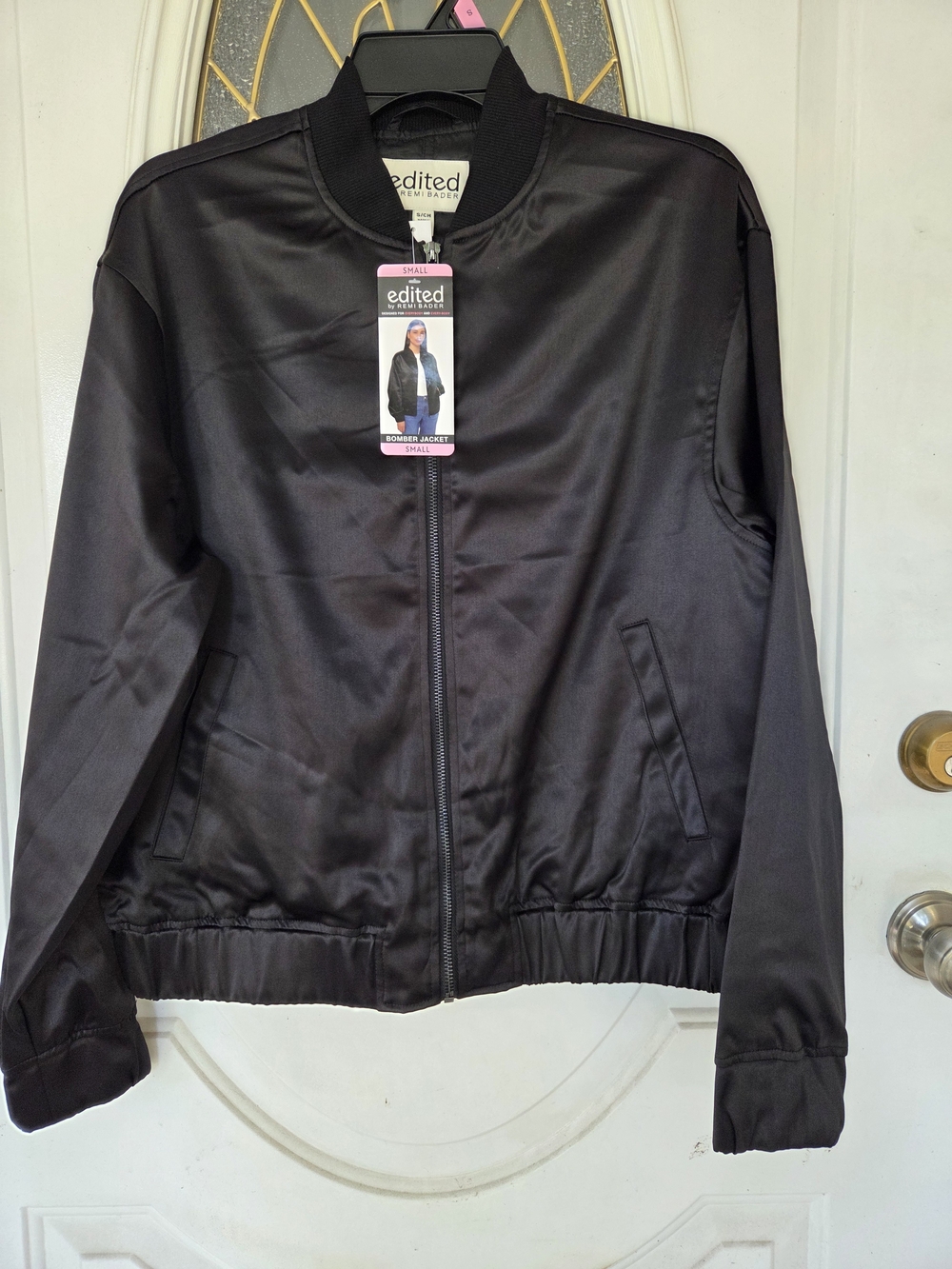 Edited Black Satin Bomber Jacket with Ribbed Collar